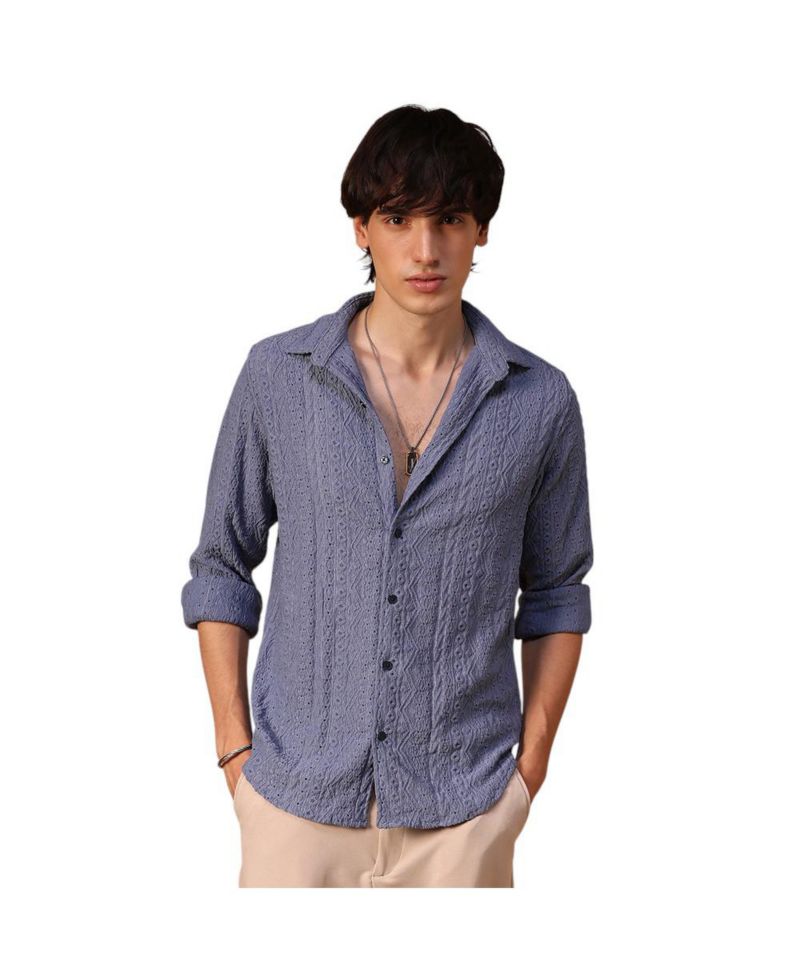 Men's Stone Blue Aztec-Textured Shirt