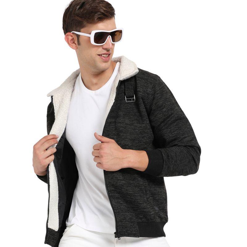 Men's Charcoal Grey Heathered Jacket With Fleece Detail
