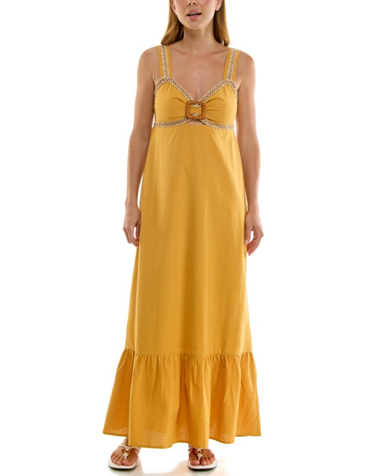 Juniors' Tiered Buckle Trim Maxi Dress