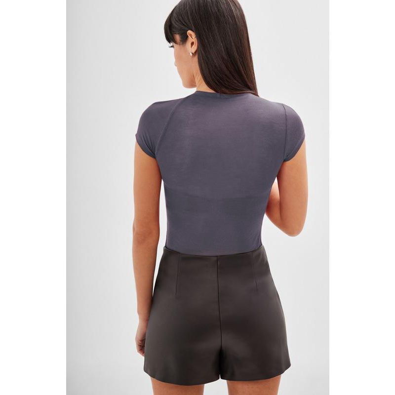 Women's Gabi Sheer Jersey Asymmetric Cutout Rounded-Neck Top