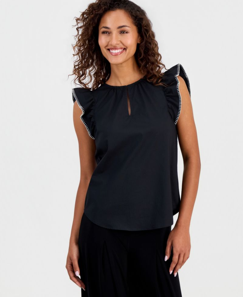 Women's Stitch Flutter Sleeve Blouse