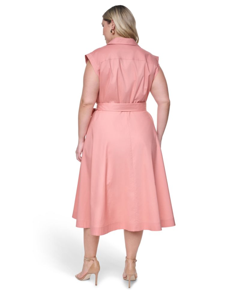 Plus Size Collared V-Neck Shirt-Dress