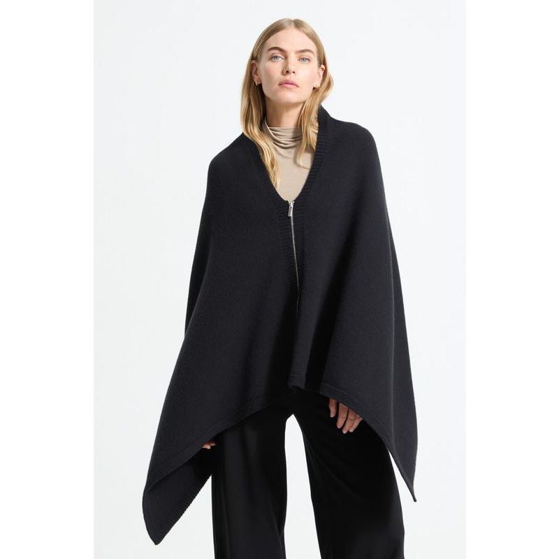 Women's Mika Italian Merino Wool Asymmetric-Hem Knit Cape with Zip