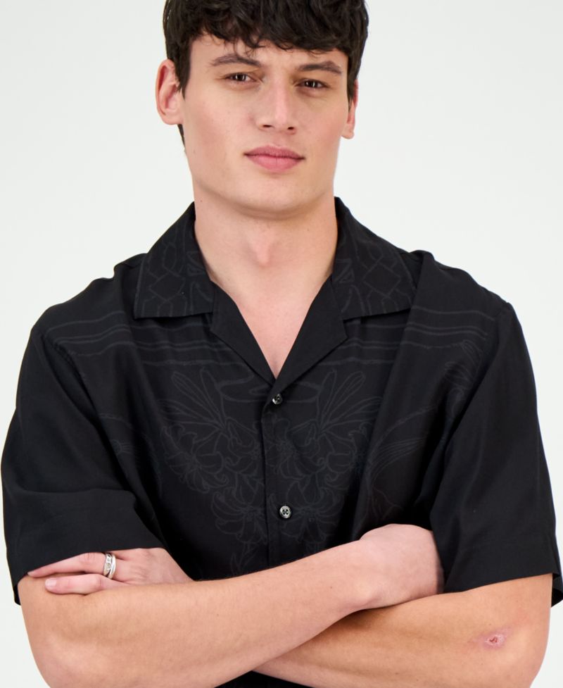 Men's Espino Tonal-Print Regular-Fit Camp Shirt