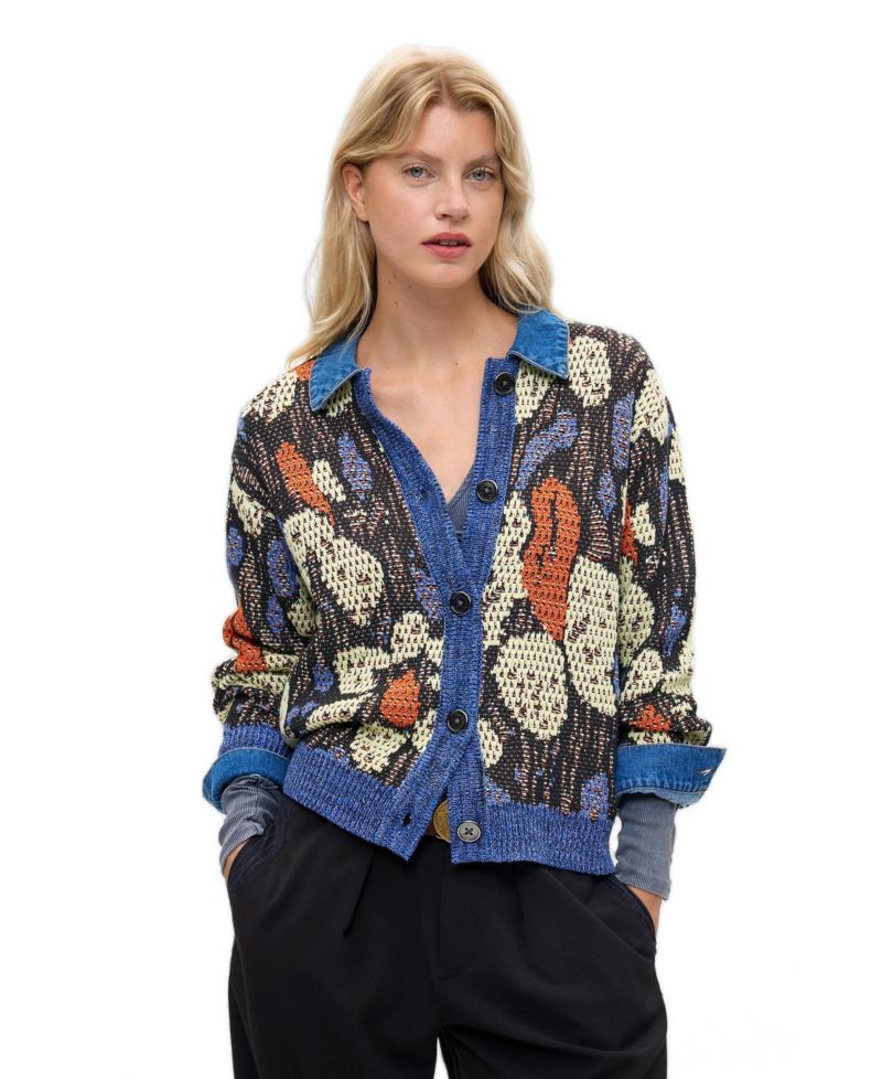 Women's Jacquard jacket with denim details