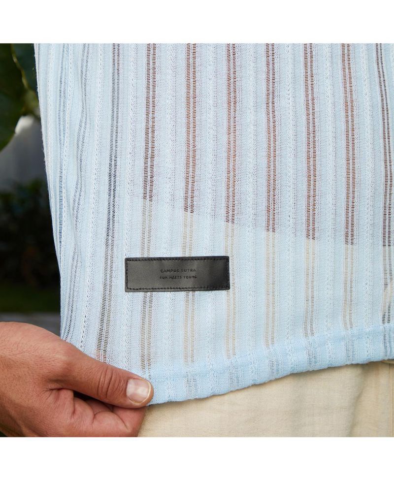 Men's Baby Blue Duo-Striped Relaxed Polo T-Shirt