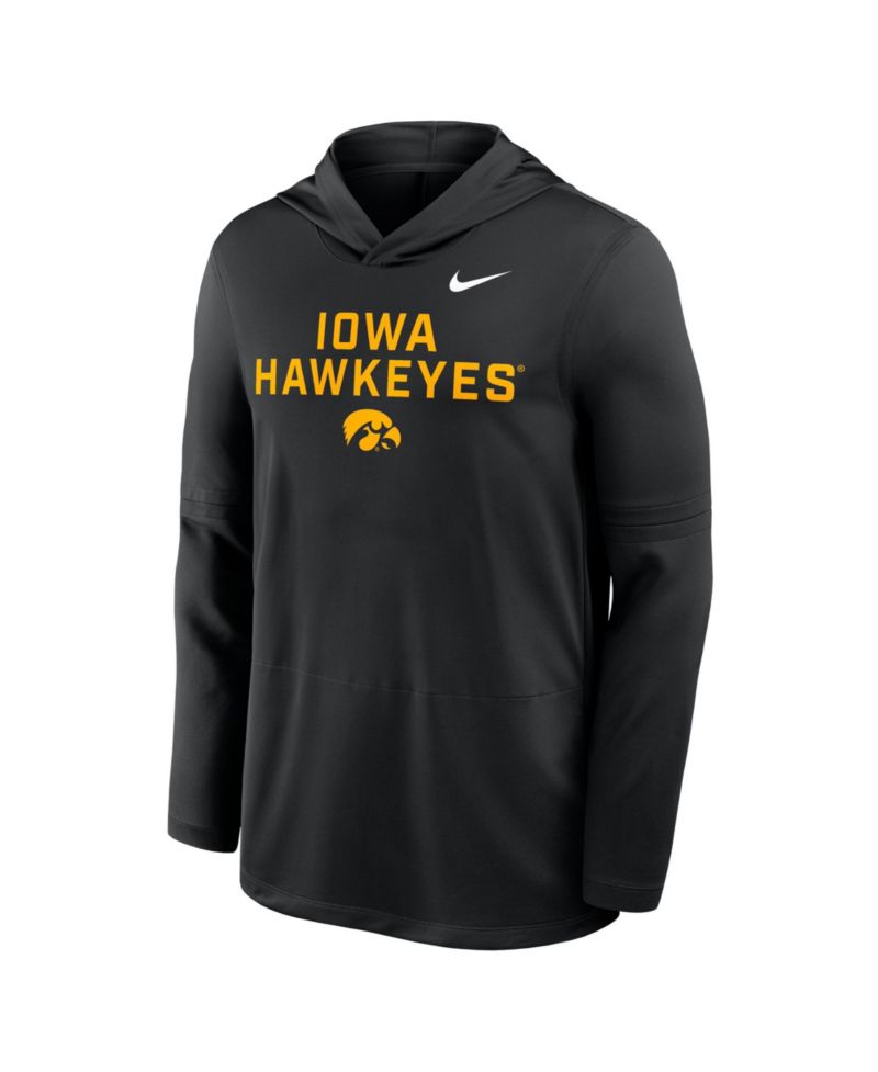 Men's Black Iowa Hawkeyes 2025 Sideline Performance Long Sleeve Hoodie T-Shirt