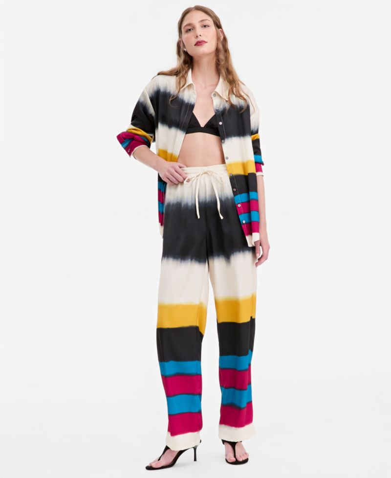 Women's Stripe Print Satin Tie-Waist Pant