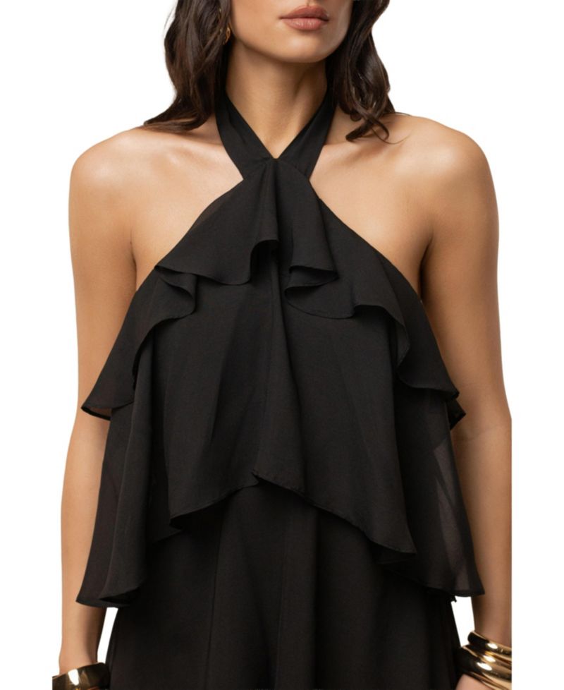 Women's Head In The Clouds Halter Tiered-Ruffle Wedding Guest Maxi Dress