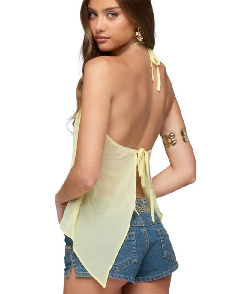 Women's Chiffon Split Open Back Halter Top