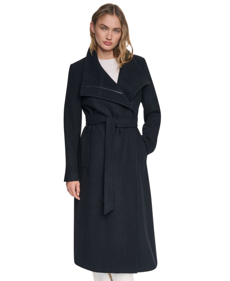 Women's Stand-Collar Belted Maxi Wrap Coat