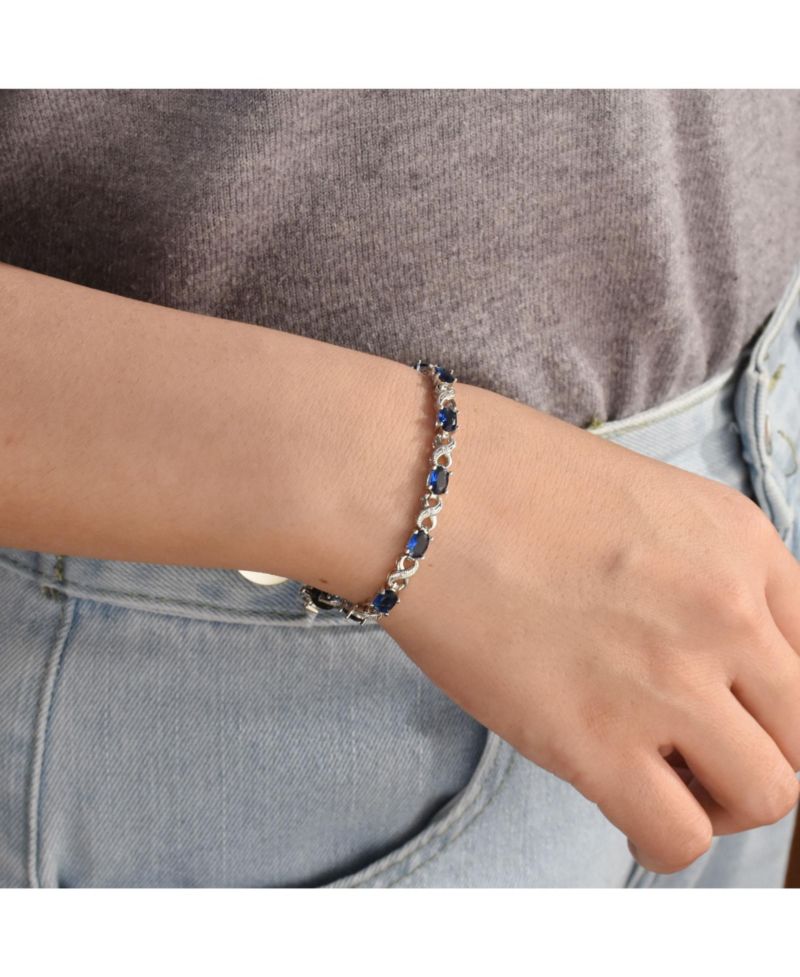 Birthstone Dark Pink Color CZ Oval Infinity Tennis Bracelet Silver Plated