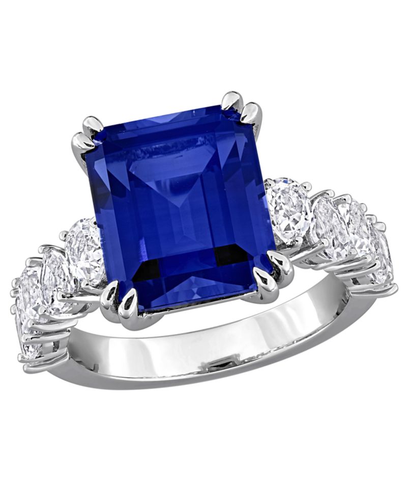 Lab Grown Blue Sapphire (5 ct. t.w.) & Lab Grown White Sapphire (2-1/5 ct. t.w.) Ring in Sterling Silver (Also Available in Ruby)