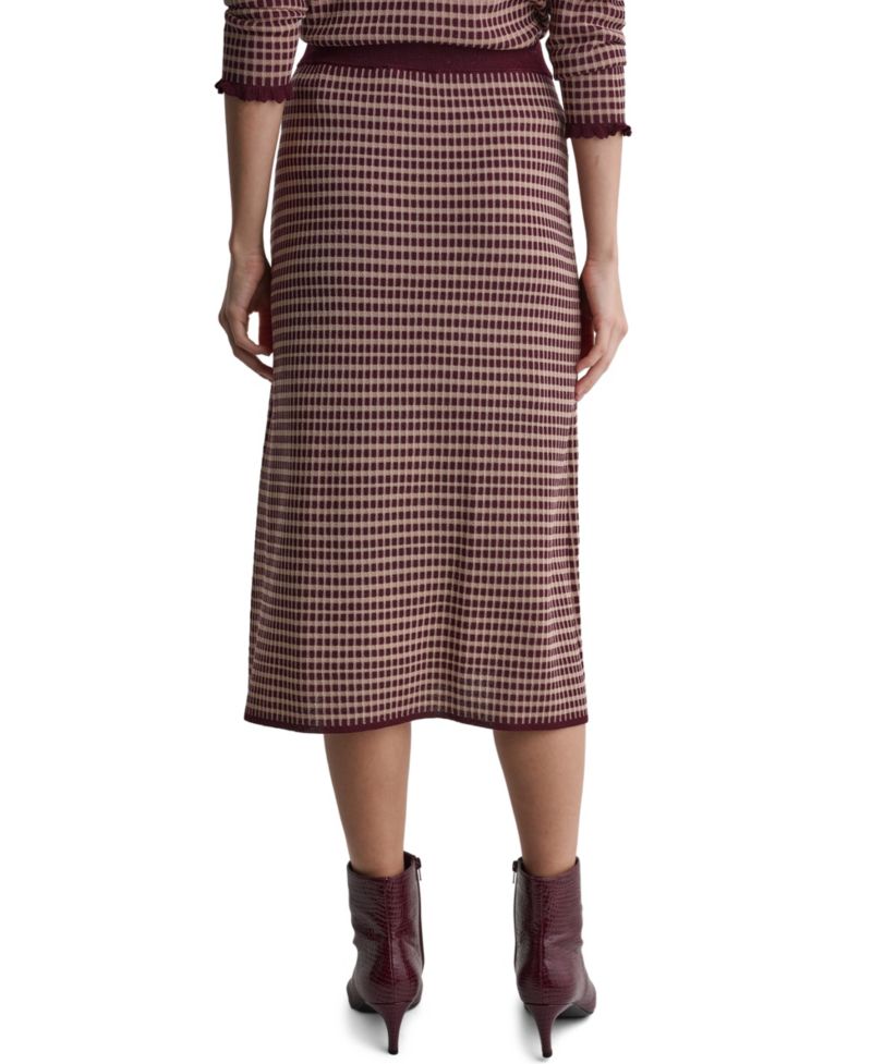 Women's High-Waisted Plaid Knit Midi Skirt