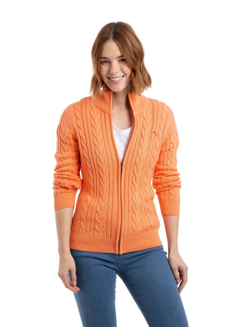 Women's Lunenne Cable-Knit Full-Zip Funnel-Neck Cardigan