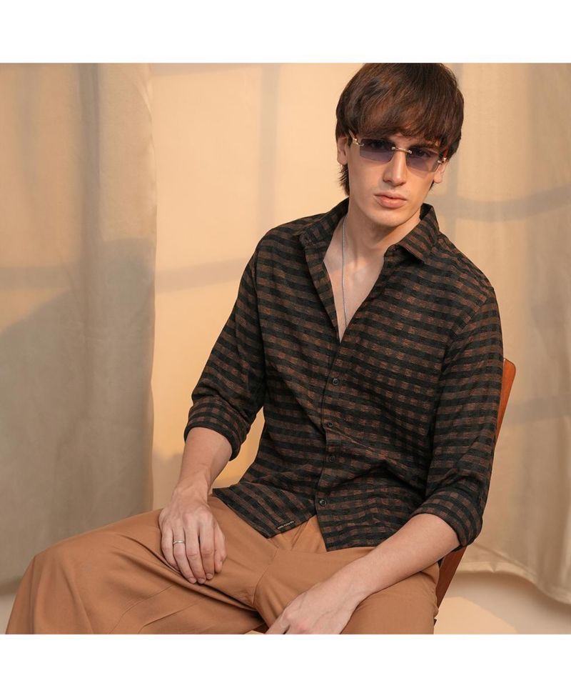 Men's Chocolate Brown & Charcoal Black Gingham Shirt