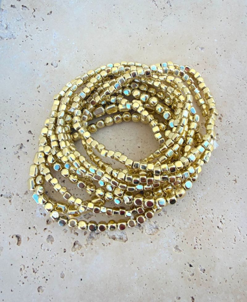 Set of 10 Golden Bead Stretch Bracelets