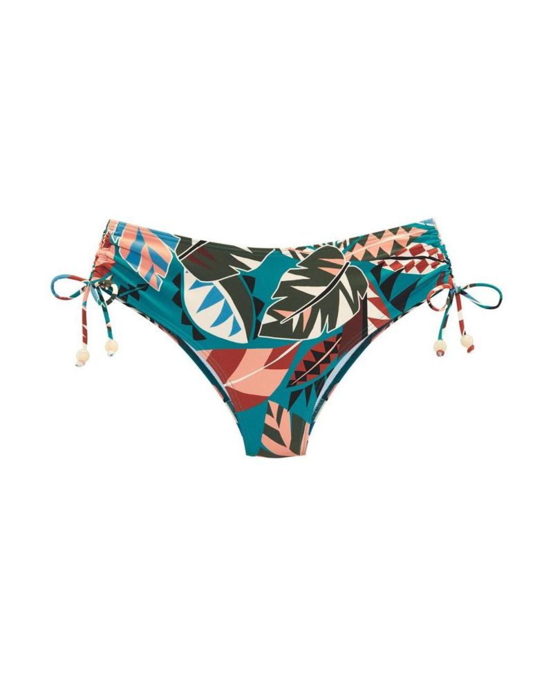 Women's Tropical Print Mid Rise Bikini Ruched Swim Bottom