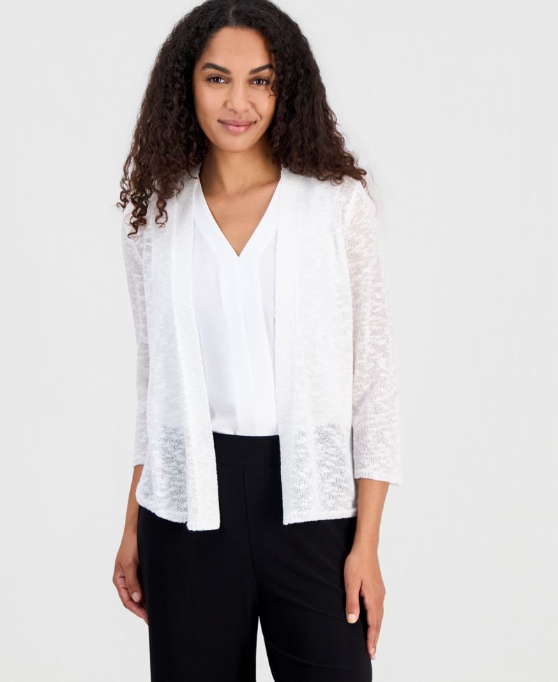 Women's 3/4-Sleeve Open-Front Sheer Cardigan, Regular & Petite