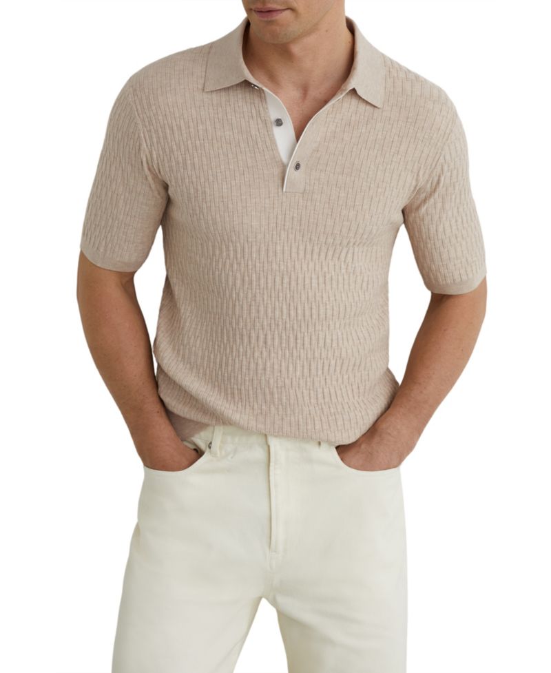 Men's Era Textured-Knit Half-Button Polo Shirt