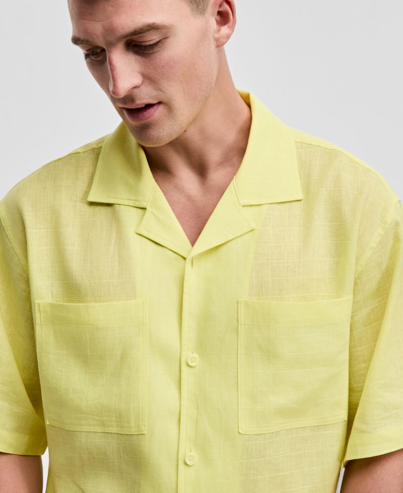 Men's Boxy-Fit Short-Sleeve Linen Shirt
