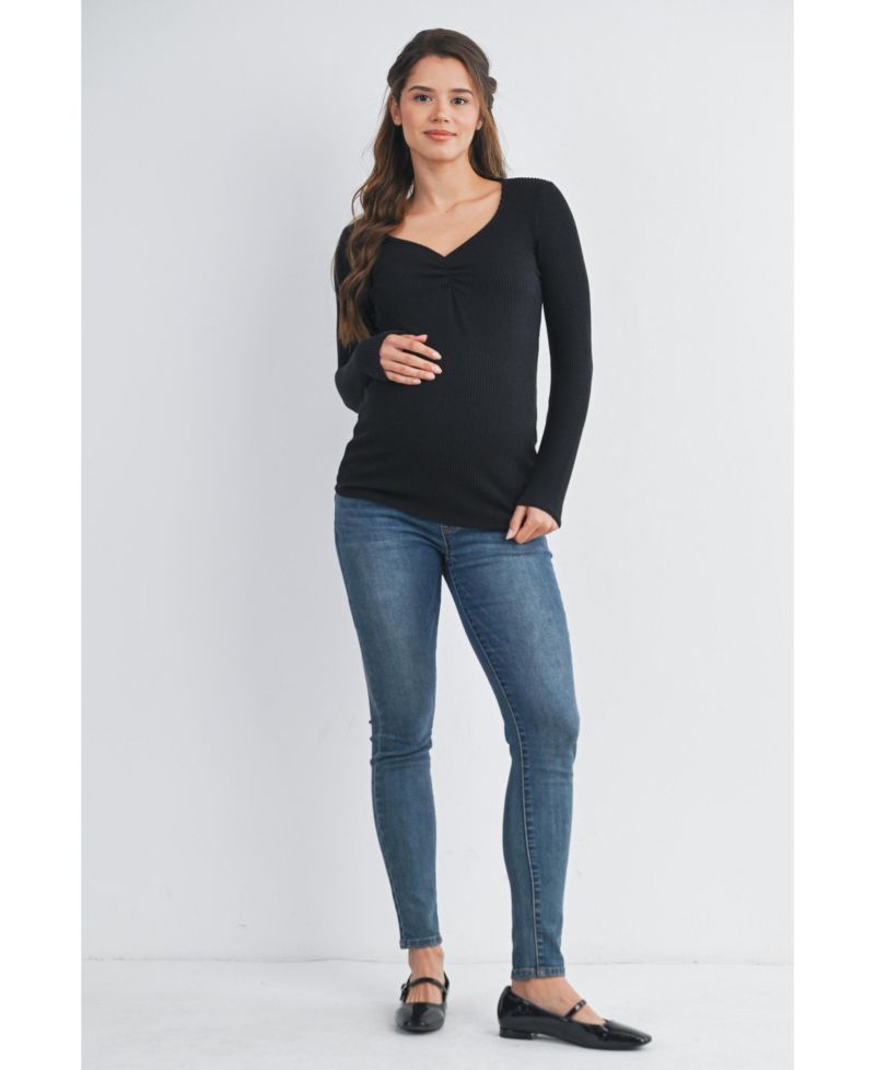 Maternity Long Sleeve Ribbed Sweetheart Neck Top