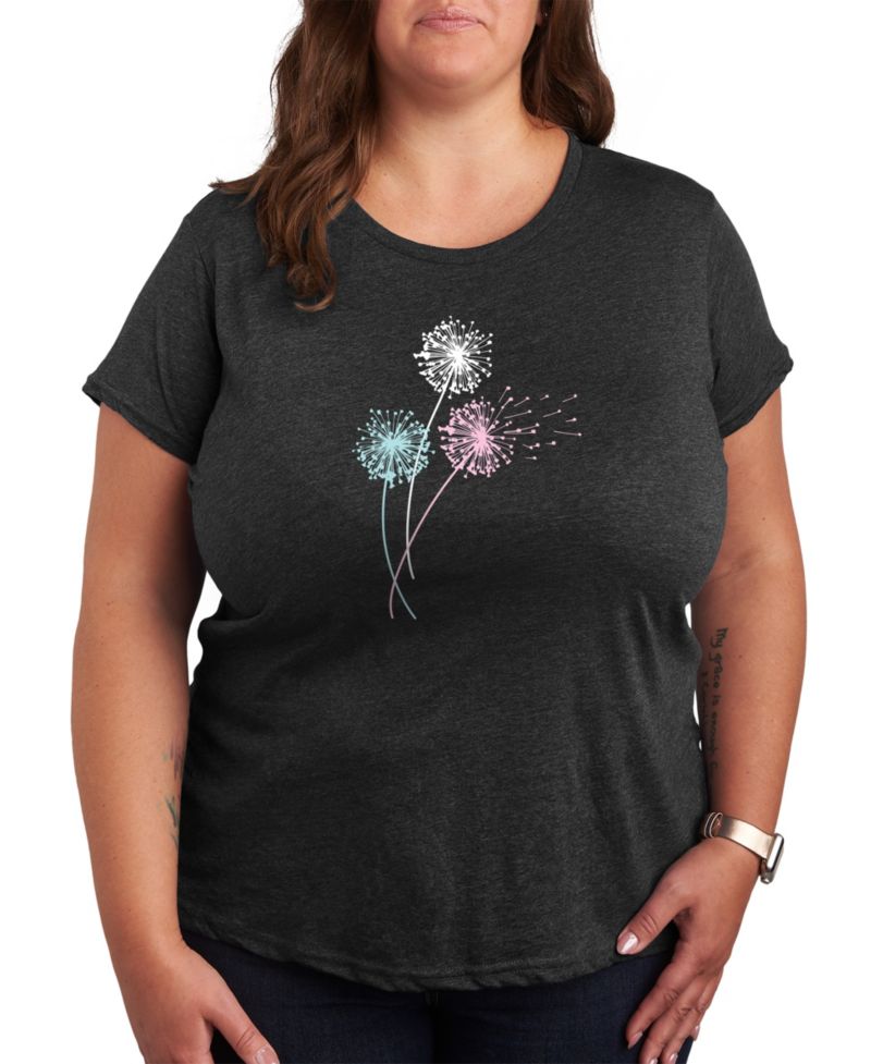 Trendy Plus Size Dandelions Graphic Crew NeckT-Shirt