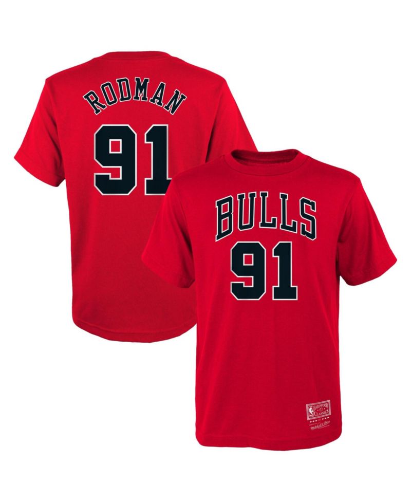 Big Boys and Girls Mitchell Ness Dennis Rodman Red Chicago Bulls Hardwood Classics Name & Number T-Shirt