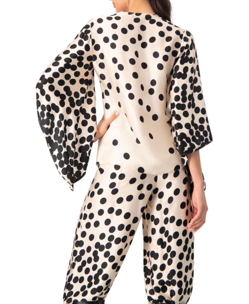 Women's Polka Dot V-Neck Blouse with Wide Sleeves