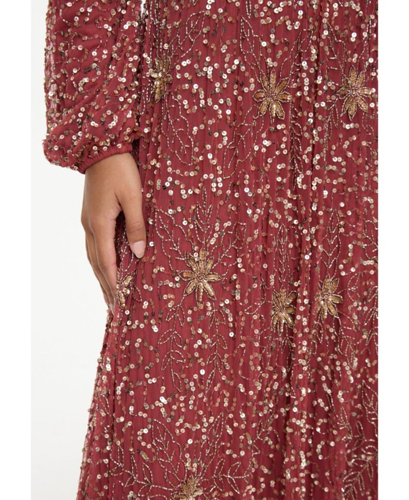 Women's Modest Embellished Sequins A-Line Dress