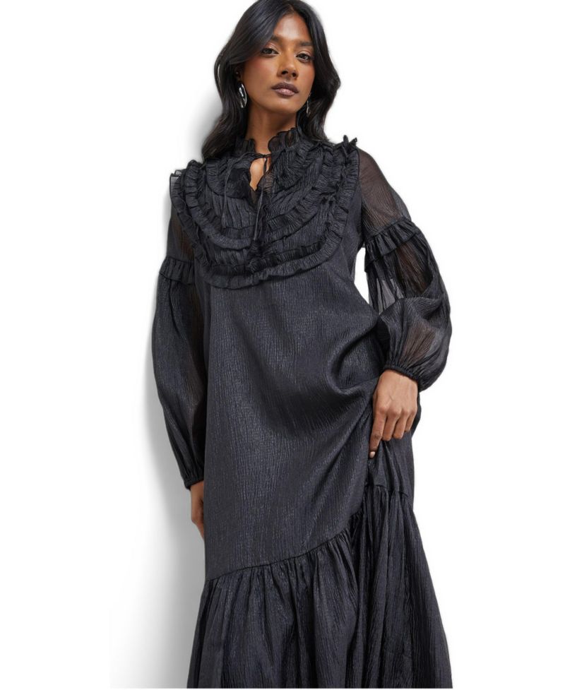 Women's Crinkle Stripe Frill Midi Dress