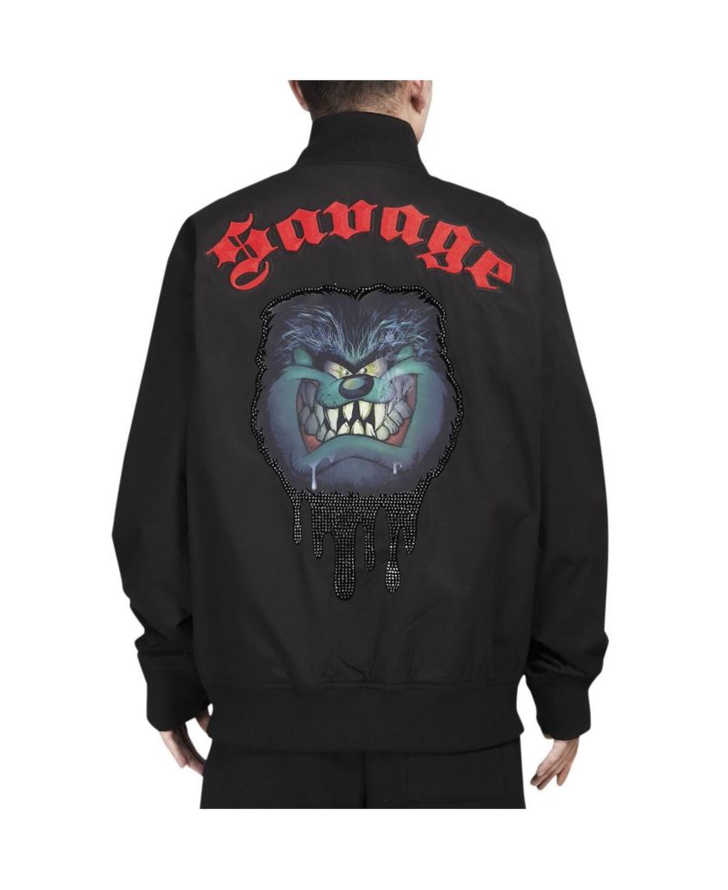 Men's Black Looney Tunes Taz Savage Varsity Full-Zip Jacket