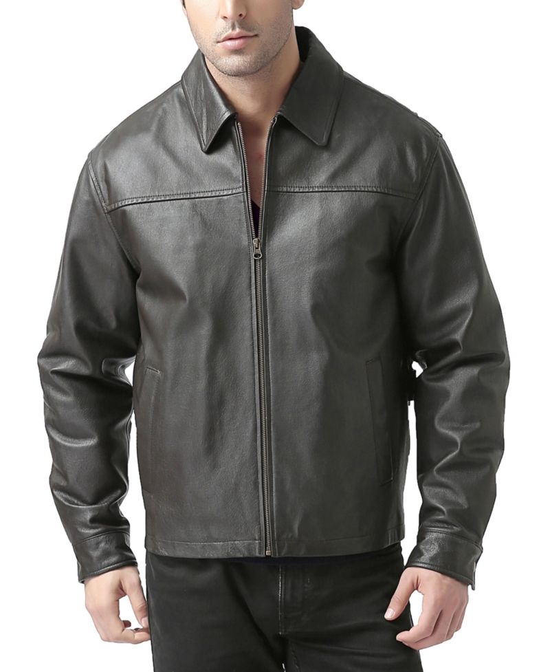 Men's Greg Open Bottom Zip Front Leather Jacket