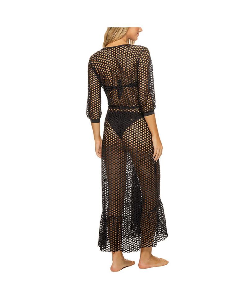 Women's Lattice Duster Maxi Tunic Cover-up