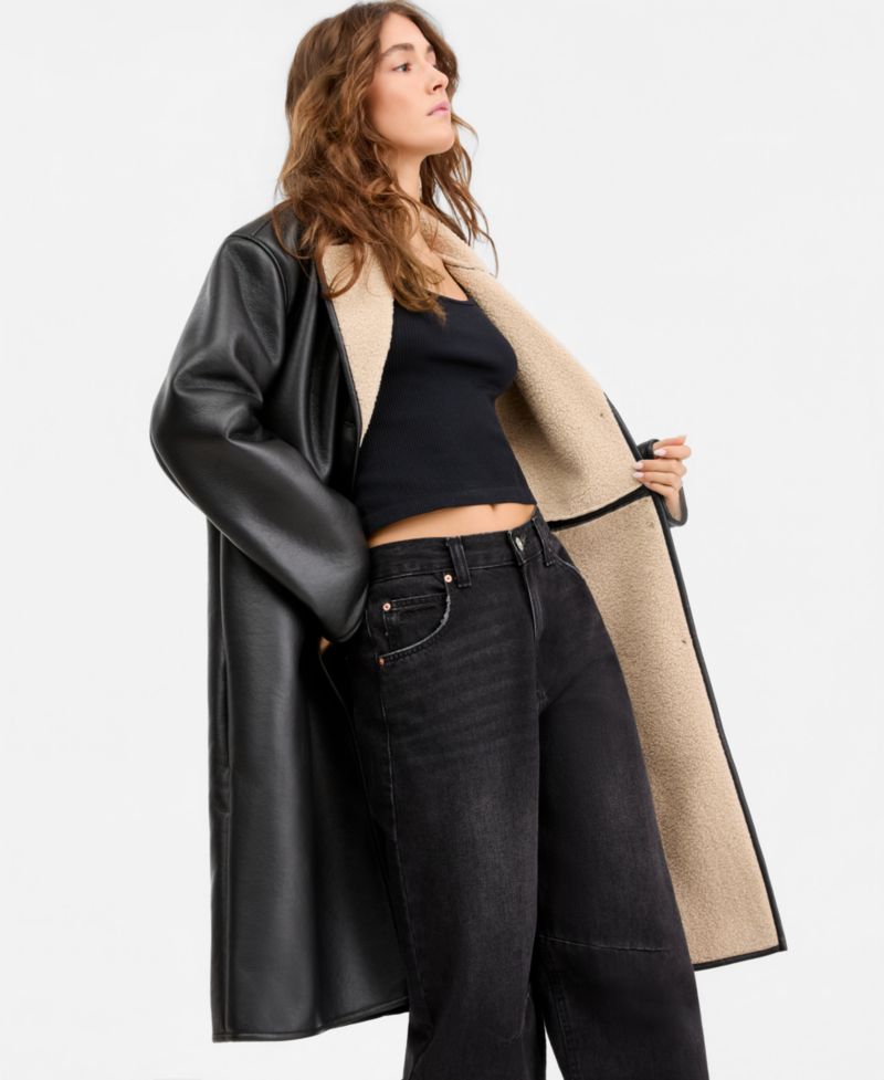 Juniors' Faux-Shearling Coat