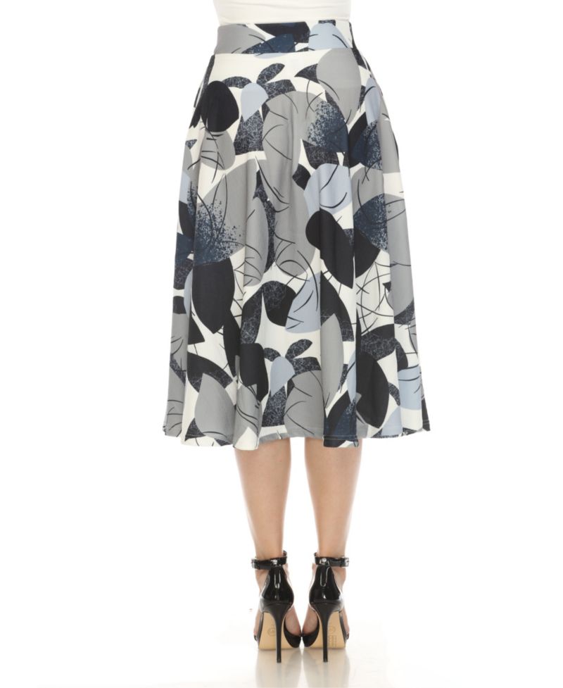 Women's Leaf Print Vintage Flared Midi Skirt