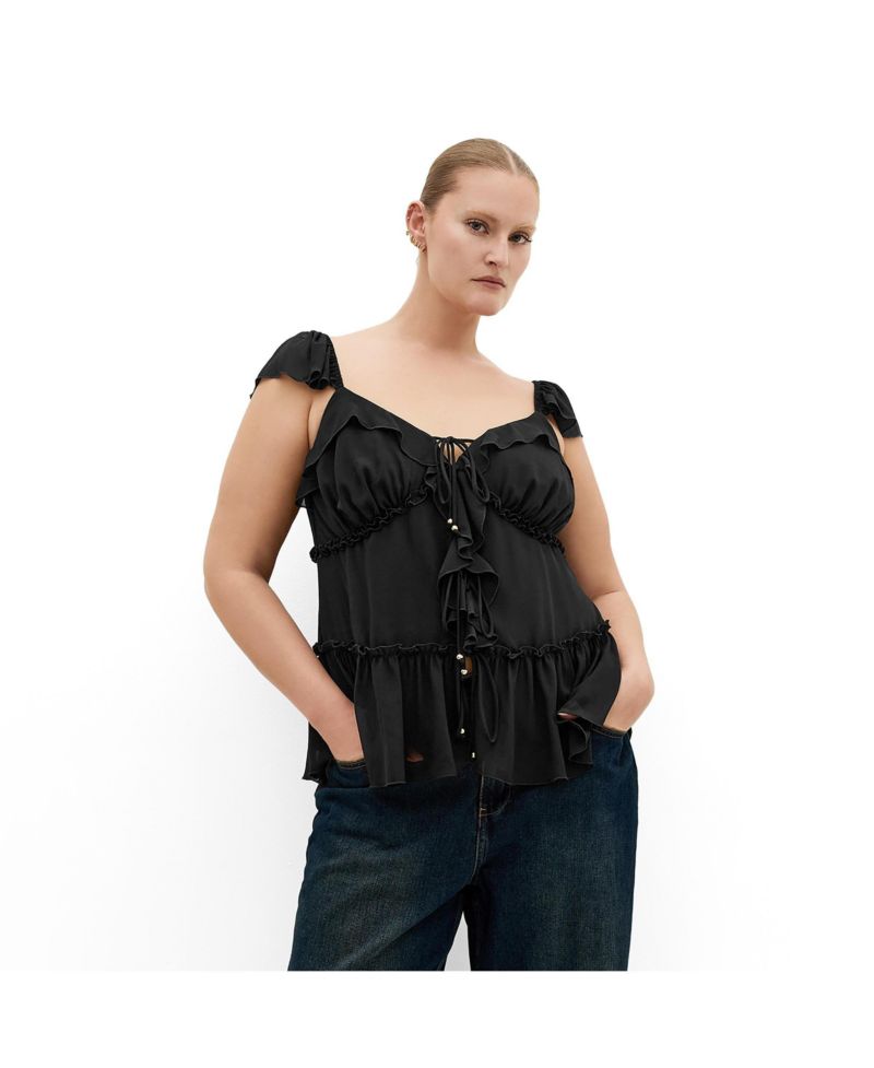 Plus Size Bryn V-Neck Frilled Tie-Front Blouse