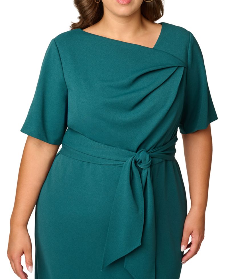 Plus Size Crepe Asymmetrical Knee-Length Sheath Dress