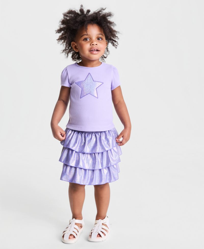 Toddler Girls' 12M-5T Star T-Shirt and Sparkle Tiered Skort, 2-Piece Set