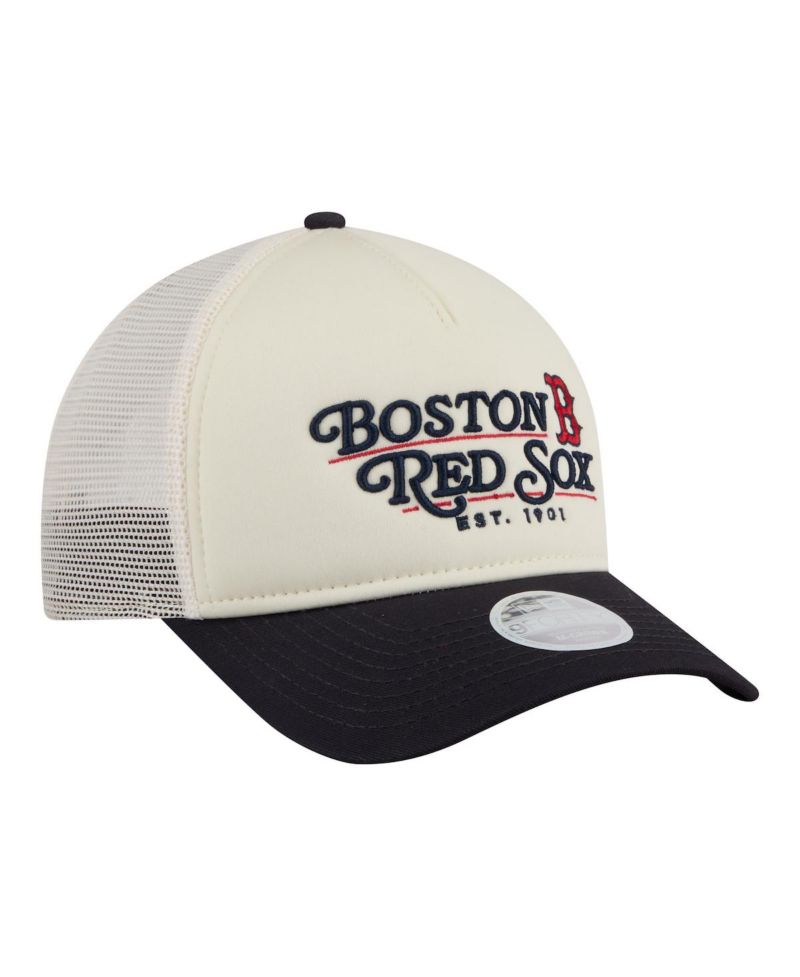 Women's Light Beige/Navy Boston Red Sox Retro 9FORTY M-Crown A-Frame Trucker Adjustable Hat