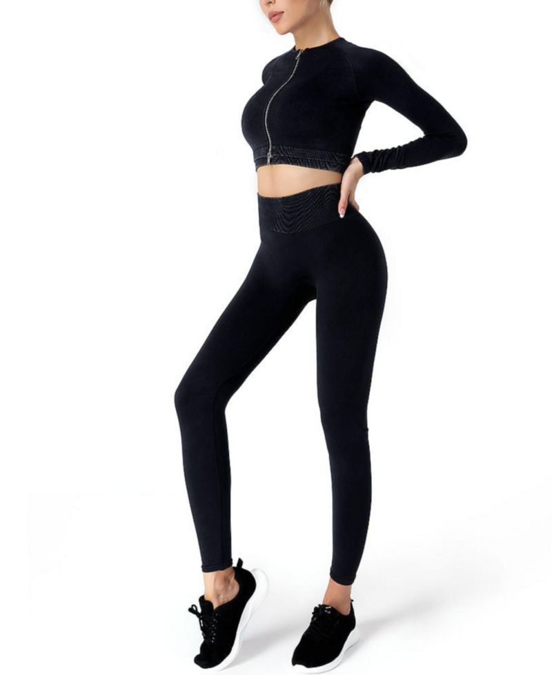 Women's High-Waist Long-Sleeve Seamless Top and Leggings, 2-Piece Set