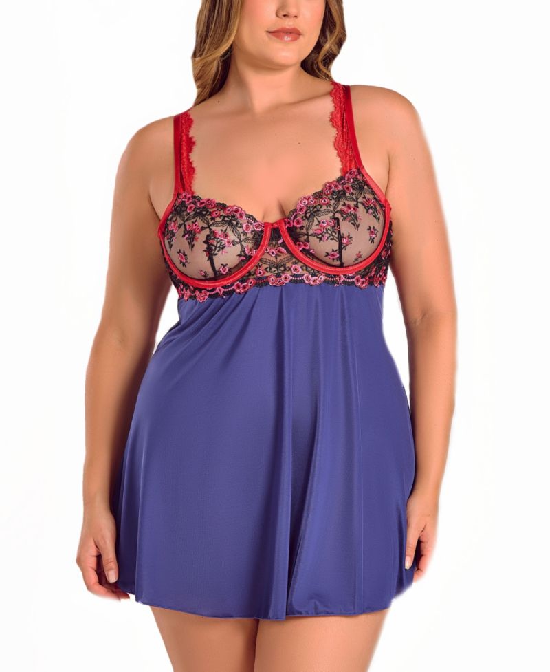 Plus Size Gypsy Lace and Microfiber Babydoll Lingerie Set