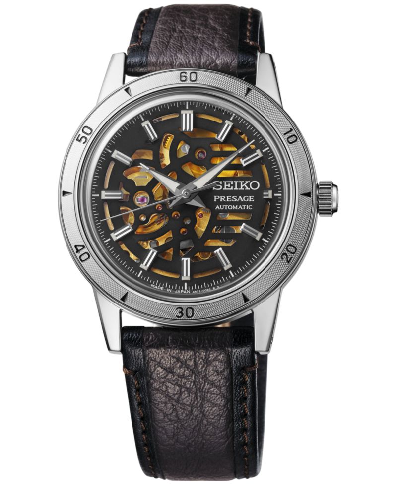 Men's Automatic Presage Style 60s Brown Leather Strap Watch 40mm