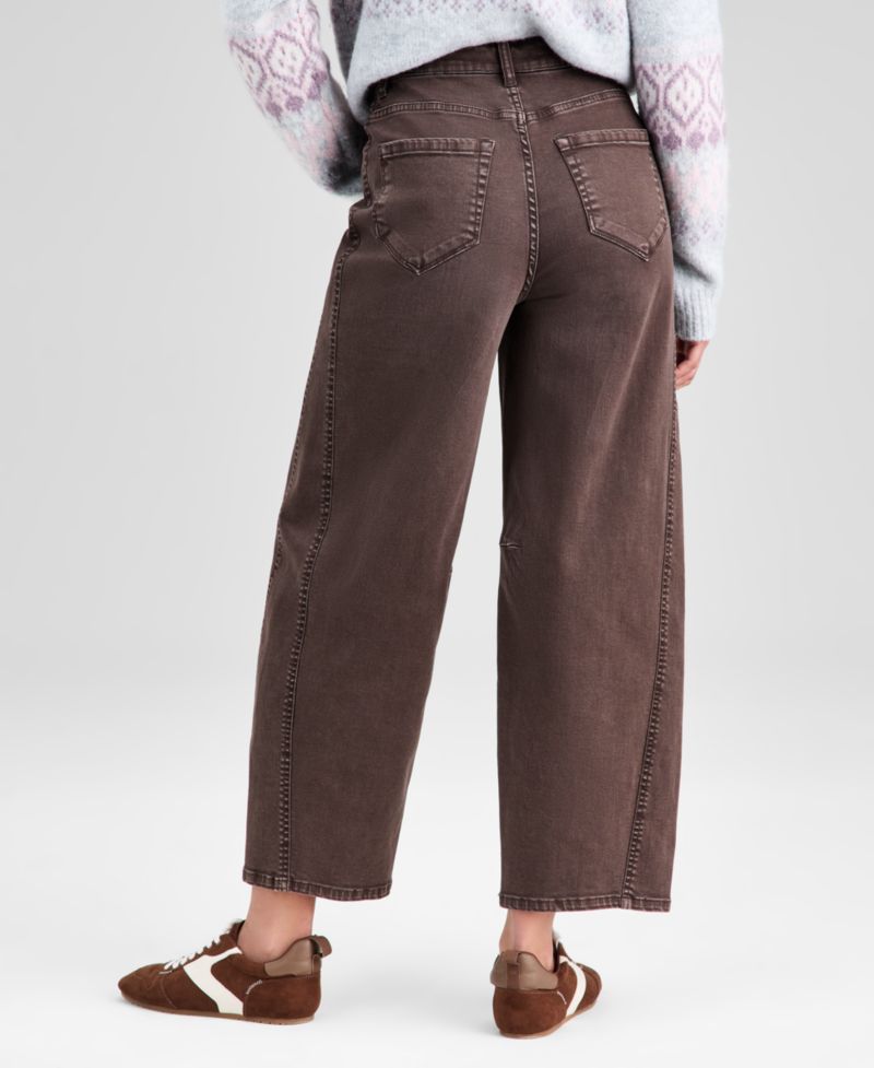 Women's High-Rise Washed Barrel-Leg Jeans