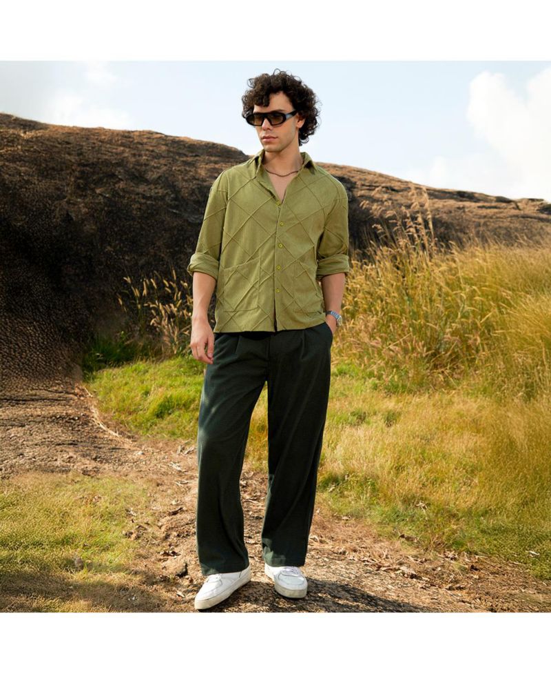 Men's Pistachio Green Grid-Corduroy Shirt