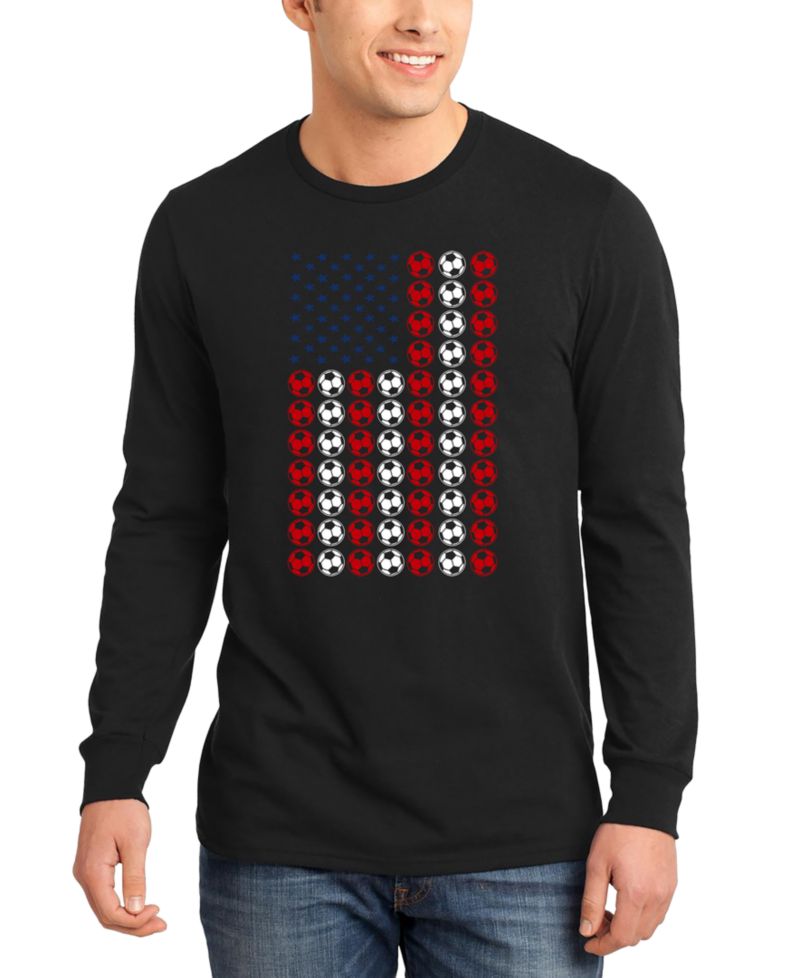 Men's American Flag Soccer Balls Word Art Long-Sleeve T-Shirt