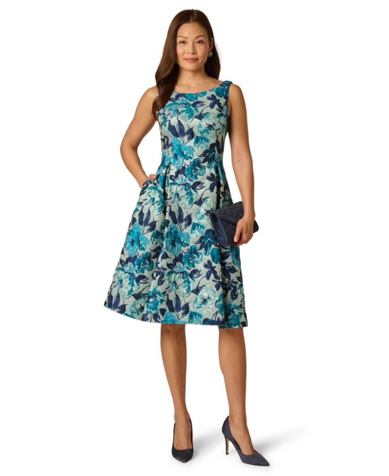 Women's Printed Metallic Boat Neck Dress