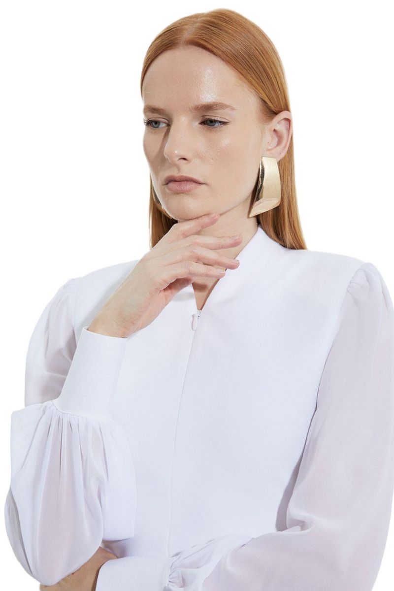 Women's Zip Detail Chiffon Sleeve Knit Top