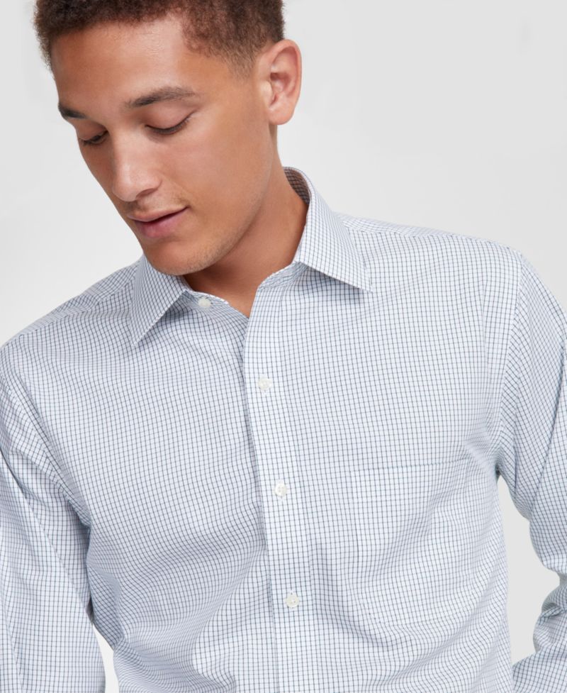 Men’s Regular Fit Non-Iron Spread Collar Check Pinpoint Dress Shirt