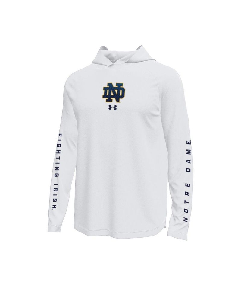 Men's White Notre Dame Fighting Irish Tech Stretch Long-Sleeve Hooded T-Shirt